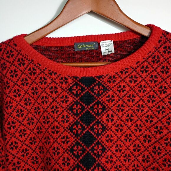 Vintage Nordic Wool Sweater Italy Scoop Neck Pullover Fair Isle Women's PM - Picture 3 of 6